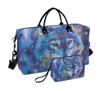 Large Travel Duffel Bag Sports Tote Gym Bag Overnight Weekend Bags Galaxy Wolf Blue Holdall Carry On Luggage with Toiletry Bag