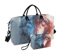 Large Travel Duffel Bag Sports Tote Gym Bag Overnight Weekend Bags Wolf Blue Red Holdall Carry On Luggage with Toiletry Bag