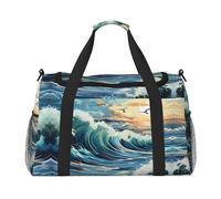 Large Travel Duffel Bag,Wave Sailboat Seagull Print Men Sports Tote Gym Bag,Shoulder Weekender Handbag Overnight for Women