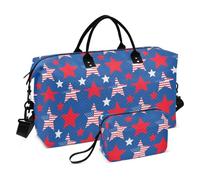 Large Travel Duffel Luggage 4th Of July Independence Day Red and Blue Stars Tote Bag with Adjustable Strap for Business Trips Large Capacity maletas para gimnasio