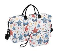 Large Travel Duffel Luggage Cute Gnomes 4th Of July Blue Red Fireworks Carry On Shoulder Weekend Tote Workout Bag with Adjustable Strap for Yoga Multifunctional, cute gnomes 4th of July blue red