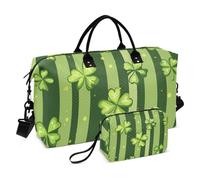 Large Travel Duffel Luggage St. Patrick's Day Lucky Green Clover Weekender Overnight Bag Gym Sports Duffel Bags with Toiletry Bag for Trekking Large Capacity, St. Patrick's Day lucky Green clover123,