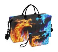 Large Travel Duffle Bag,Abstract Blue and Red Fiery Dragon Weekender Travel Bag for Women Men Luggage Bag with Trolley Sleeve,Airplane Travel Essentials for Flying
