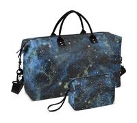 Large Travel Duffle Bag,Abstract Blue Universe Nebula Night Starry Sky Shiny Outer Space Weekender Travel Bag for Women Men Luggage Bag with Trolley Sleeve,Airplane Travel Essentials for Flying