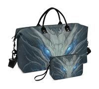 Large Travel Duffle Bag,Abstract Dragon Blue Weekender Travel Bag for Women Men Luggage Bag with Trolley Sleeve,Airplane Travel Essentials for Flying