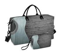 Large Travel Duffle Bag,Blue Acoustic Guitar Gray Wooden Weekender Travel Bag for Women Men Luggage Bag with Trolley Sleeve,Airplane Travel Essentials for Flying