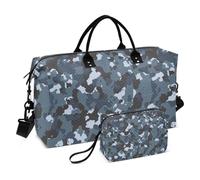 Large Travel Duffle Bag,Blue Camo Military Weekender Travel Bag for Women Men Luggage Bag with Trolley Sleeve,Airplane Travel Essentials for Flying