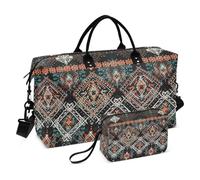 Large Travel Duffle Bag,Bohemian Aztec Flower Tribe Weekender Travel Bag for Women Men Luggage Bag with Trolley Sleeve,Airplane Travel Essentials for Flying