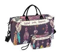 Large Travel Duffle Bag,Boho Style Illustration of Dreamcatcher Weekender Travel Bag for Women Men Luggage Bag with Trolley Sleeve,Airplane Travel Essentials for Flying