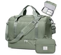 Large Travel Duffle Bag,Carry on Overnight Weekend Bag with Shoes Compartment,Weekender Bags for Women for Travel Business Trips Sport Hospital, W-Olive Green with Toiletry Bag, S