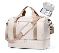 Large Travel Duffle Bag,Carry on Overnight Weekend Bag with Shoes Compartment,Weekender Bags for Women for Travel Business Trips Sport Hospital, Beige & Brown, S