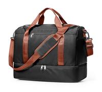 Large Travel Duffle Bag,Carry on Overnight Weekend Bag with Shoes Compartment,Weekender Bags for Women for Travel Business Trips Sport Hospital, Black & Brown, S