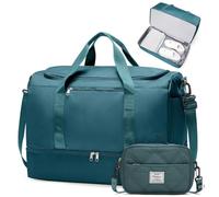Large Travel Duffle Bag,Carry on Overnight Weekend Bag with Shoes Compartment,Weekender Bags for Women for Travel Business Trips Sport Hospital, Ua-Peacock Blue with Quilted Toiletry Bag, XL, Travel