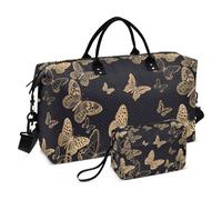 Large Travel Duffle Bag,Fluttering Golden Butterfly Weekender Travel Bag for Women Men Luggage Bag with Trolley Sleeve,Airplane Travel Essentials for Flying