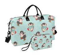 Large Travel Duffle Bag,Hand Drawn Penguin Weekender Travel Bag for Women Men Luggage Bag with Trolley Sleeve,Airplane Travel Essentials for Flying