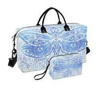 Large Travel Duffle Bag,Mandala Blue Dragonfly Weekender Travel Bag for Women Men Luggage Bag with Trolley Sleeve,Airplane Travel Essentials for Flying