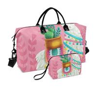 Large Travel Duffle Bag,Pink Pattern Cute Llama with Cactus Weekender Travel Bag for Women Men Luggage Bag with Trolley Sleeve,Airplane Travel Essentials for Flying