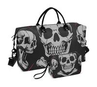 Large Travel Duffle Bag,Skulls and Bone Cross Weekender Travel Bag for Women Men Luggage Bag with Trolley Sleeve,Airplane Travel Essentials for Flying