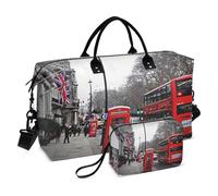 Large Travel Duffle Bag,The Streets of London Weekender Travel Bag for Women Men Luggage Bag with Trolley Sleeve,Airplane Travel Essentials for Flying