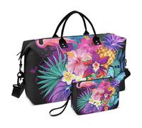 Large Travel Duffle Bag,Tropical Flamingo Floral Weekender Travel Bag for Women Men Luggage Bag with Trolley Sleeve,Airplane Travel Essentials for Flying