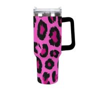 Large Travel Ice Cup, Cute Tumbler Car Mug, Unisex Insulated Cup Stainless Steel Vacuum with Straw for Home Office Pink Animal Skin Wild Leopard Print