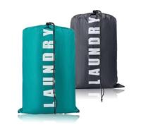 Large Travel Laundry Bag with Drawstring Cord 2 Pack 24" x 36" Portable Clothes Bags Extra Big Dirty Clothing Storage Sack Rip-Stop Washing Bag for Trip Caravan Bathroom Home Dormitory, Blue and Grey