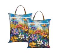 Large Travel Laundry Bags,Abstract Style Colorful Flowers Print with Handle Foldable Laundry Bag for Holidays Gym Swimming and Family Trips, 2Pcs