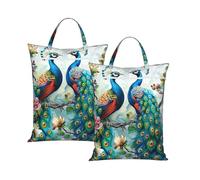 Large Travel Laundry Bags,Beautiful Peacock Flowers Print with Handle Foldable Laundry Bag for Holidays Gym Swimming and Family Trips, 2Pcs