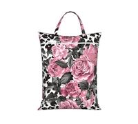 Large Travel Laundry Bags,Cute Rose Mix Leopard Pattern Print with Handle Foldable Laundry Bag for Holidays Gym Swimming and Family Trips, 1Pcs