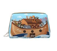 Large Travel Makeup Bag - Animals on Noah's Ark Pvc Leather Cosmetic Bags for Women with Zipper, Portable Makeup Pouch Skincare Bag Toiletry Bag for Women