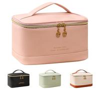 Large Travel Makeup Bag for Women Waterproof PU Leather Toiletry Bag Portable Make Up Organiser with Handle Cosmetic Case with Makeup Brush for Ladies (Pink)