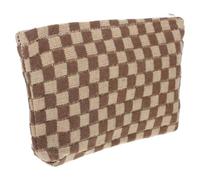 Large Travel Makeup Bag Knitting Fabric Zipper Closure Khaki Storage
