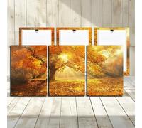 Large Tree Canvas Wall Art - 3 Panels Yellow Big Tree Sunrise Landscape Autumn Picture for Living Room Decorative Woodern Framed Print Artwork Ready to Hang Bathroom Wall Decor 12x16inch 3PCS