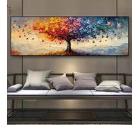 large Tree of Life Canvas Art Printing Abstract Multicolor Butterfly Wall Art Prints for Living Room Bedroom Decor picture 50X150cm InnerFrame