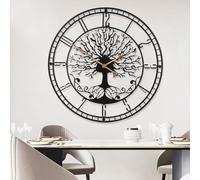 Large Tree of Life Clock Metal Black Big Wall Art Home Decor Living Room with Numbers Silent Mid-Century Modern Family Tree Clock Wall /24 Inch
