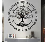 Large Tree of Life Clock Metal Black Wall Clock Big Wall Clock Home Decor Living Room Wall Clocks with Numbers Silent Mid-Century Clock Modern Family Tree Clock Wall