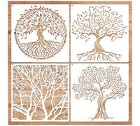 Large Tree Patterns Stencils for Painting on Wood Crafts Reusable Tree of Life Music Wood Burning Stencil Template for Wall Furniture Canvas Home Decor (Tree4)