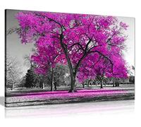 Large Tree Pink Leaves Black White Nature Canvas Wall Art Picture Print Home Decor 31x20cm (12x8in)