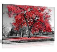 Large Tree Red Leaves Black White Nature Canvas Wall Art Picture Print Home Decor 31x20cm (12x8in)