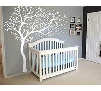 Large Tree Wall Decals Nursery Stickers with Birds Tree in Wind Stunning Huge Wall Art Mural Vinyl Wall Decor 98 (Leaning Right, White)