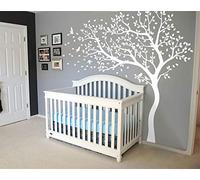 Large Tree Wall Decals Nursery Stickers with Birds Tree in Wind Stunning Huge Wall Art Mural Vinyl Wall Decor 98 (Leaning Left, White)