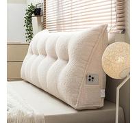 Large Triangular Headboard Wedge Pillow - Soft Lambswool Reading Backrest Cushion with Removable Cover Side Pockets Lumbar Support for Bed Sofa Dorm Daybed Sitting Up (#4,100x50x20cm)
