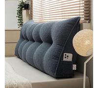 Large Triangular Headboard Wedge Pillow - Soft Lambswool Reading Backrest Cushion with Removable Cover Side Pockets Lumbar Support for Bed Sofa Dorm Daybed Sitting Up (#1,120x50x20cm)