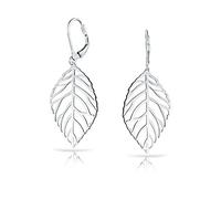 Large Tribal Boho Nature Style Lightweight Open Leaf Feather Drop Dangle Lever Back Earrings Western Jewelry For Women .925 Sterling Silver