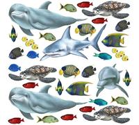 Large Tropical Fish - Dolphins - Sharks Sea Turtle Wall Sticker Collection By Walls Of The Wild - Wall Mural Decals For Childrens Bedroom Walls. Artist Drawn Themed Artwork That Kids Love.
