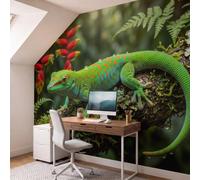 Large Tropical Rainforest Animals Mural Wallpaper 300 x 210cm, Green Lizards Moss Tree Trunks Photo Wallpaper, Silk Wall Mural Decoration Poster Picture for Bedroom Living Room Hallway Sofa Backdrop
