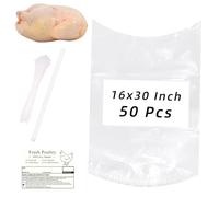 Large Turkey Poultry Shrink Bags,50 Pcs 16x30 Inches Clear Poultry Heat Shrink Bags Freezer with Freezer Labels,Zip Ties,Silicone Straw for Turkey, Chickens,Rabbits