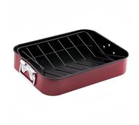 Large Turkey Roasting Pan,1 Pack Stainless Steel Turkey Roaster Pan With V-Rack, Non-Stick Large Roasting Pan For Oven Cooking Thanksgiving Dinner Party, Red Black 16.3X12.6 Inch