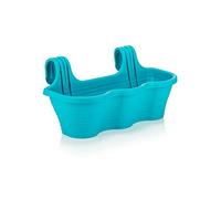 Large Turquoise Hanging Fence Planter, 10L Plastic, 53cm, 2 Hooks | 10L outdoor planter with 2 hooks and 6 drainage holes for fences, balcony railings, flowers, herbs and trailing plants.