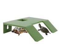 Large Turtle Resting Basking Platform, Double Ladder Plastic with Feeding Box,Tortoise Tank Climbing Terrace for Frog Terrapin (Large,Green)
